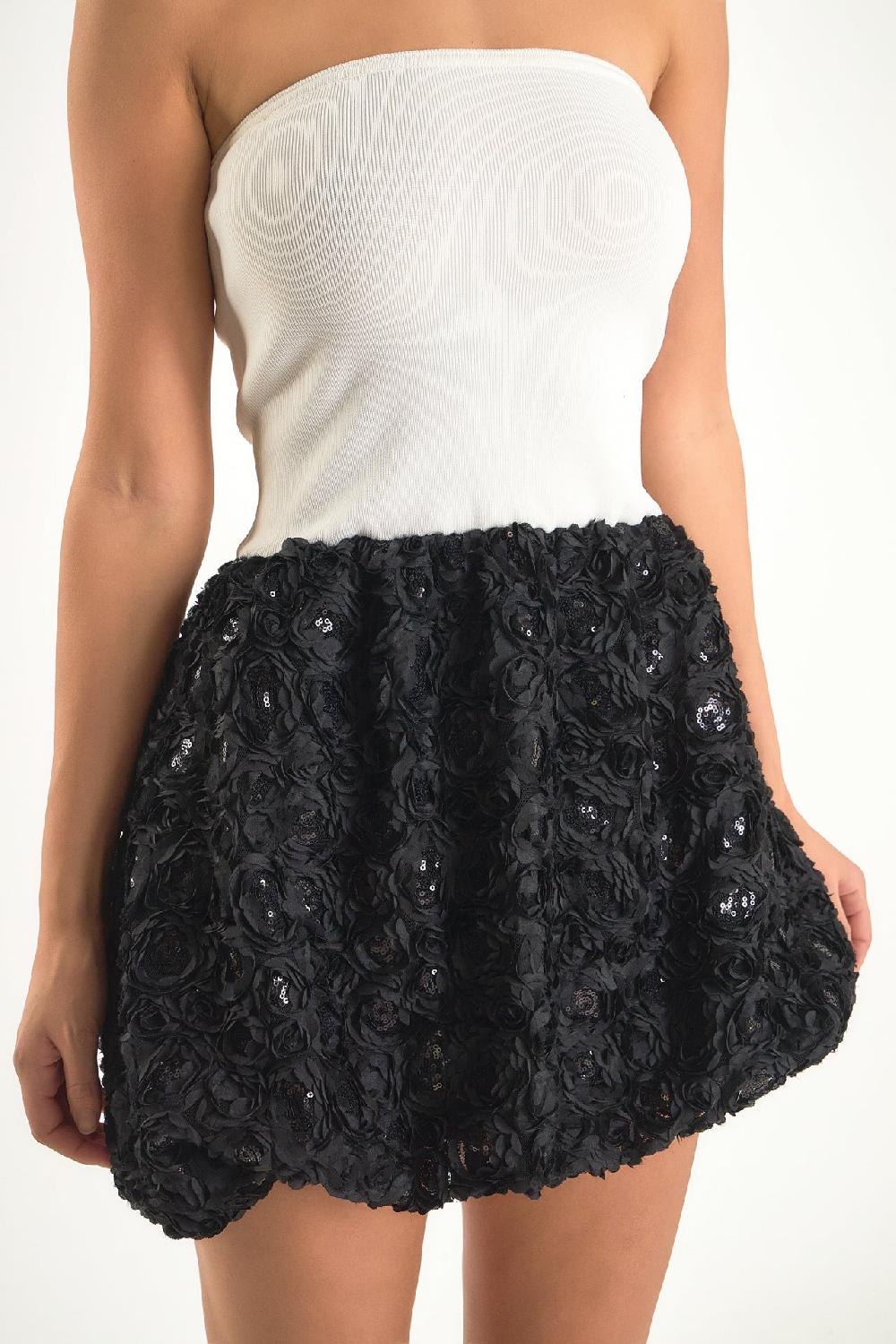 Endless Rose Sabrina Floral Sequin Mixed Media Mini Dress IVORY/BLACK