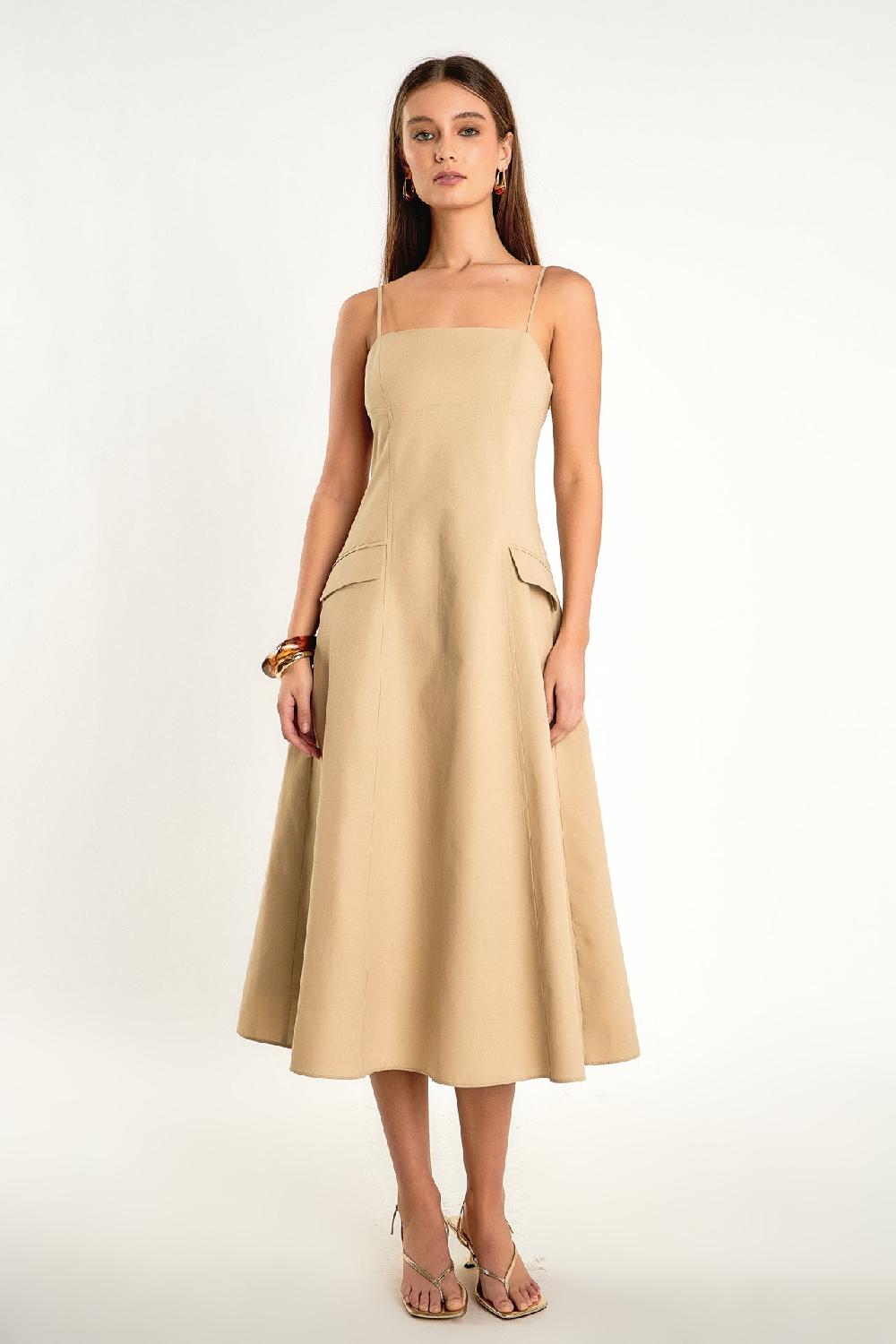 Endless Rose Savannah Linen Sleeveless Maxi Dress SAND