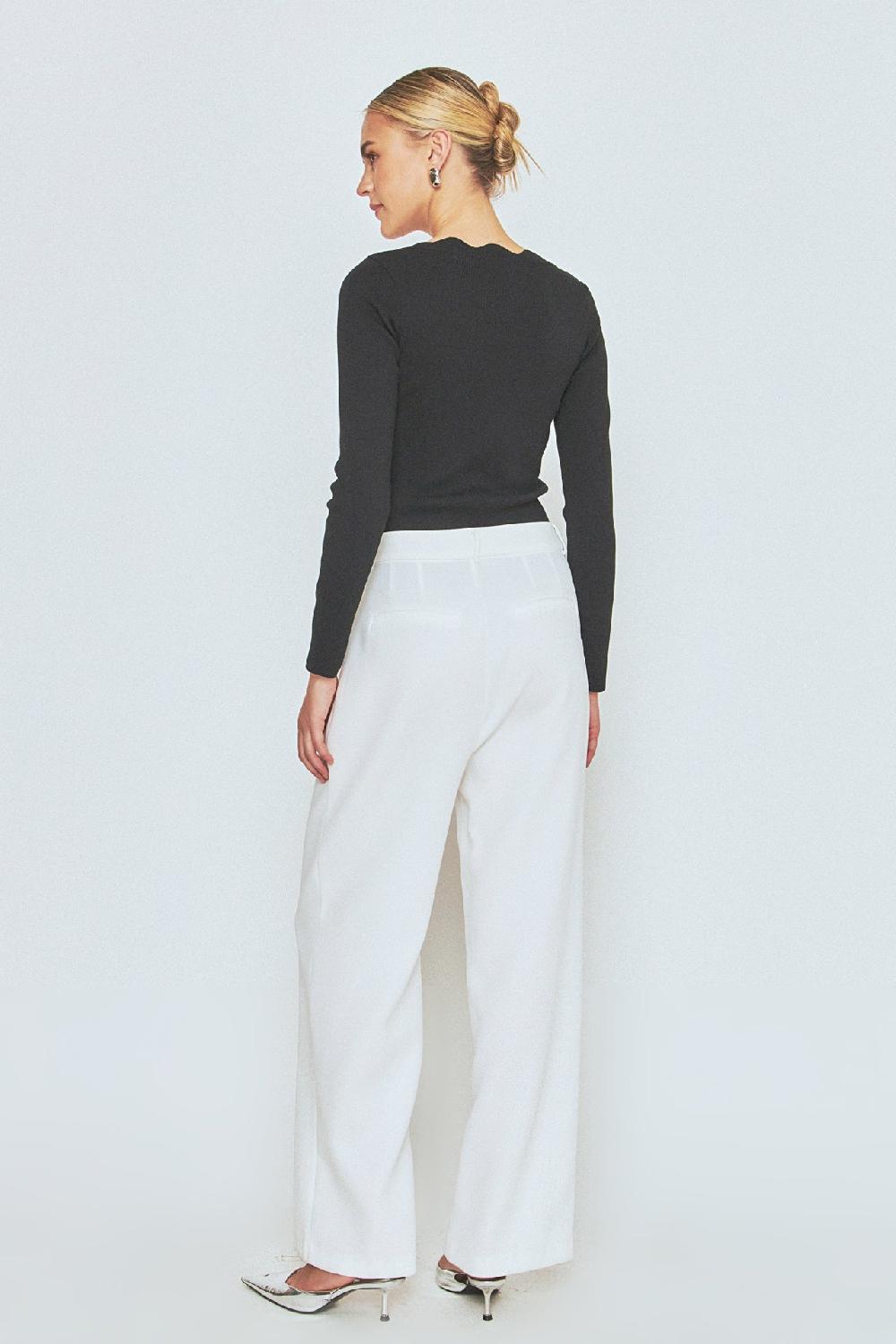 Endless Rose Scallop Detail Long Sleeve Sweater BLACK