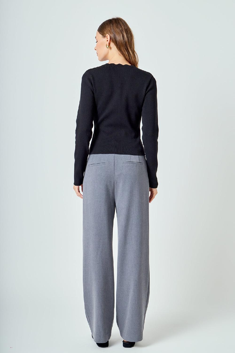 Endless Rose Scalloped Accent Split Long Cardigan BLACK