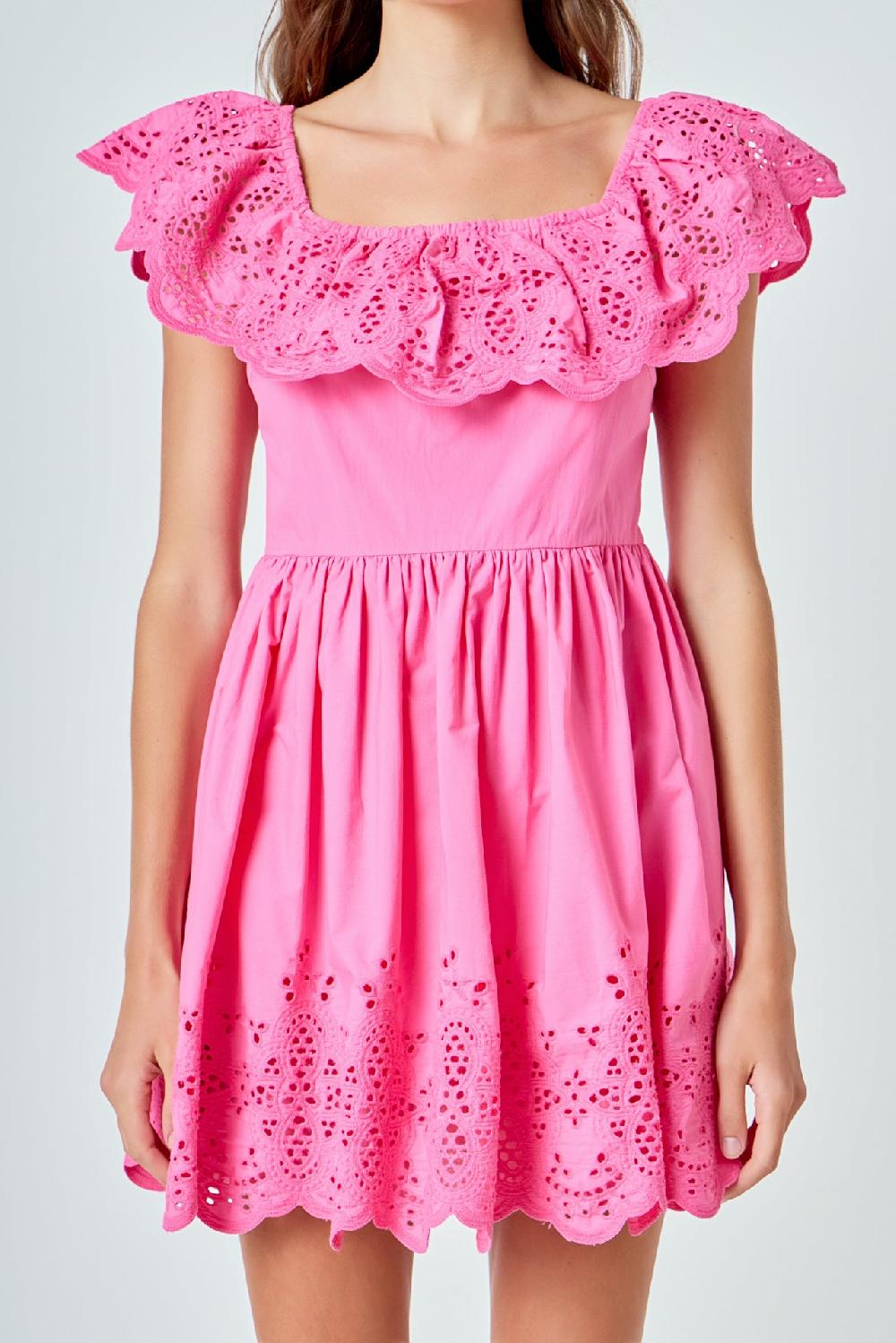 Endless Rose Scalloped Off The Shoulder Mini Dress FUCHSIA