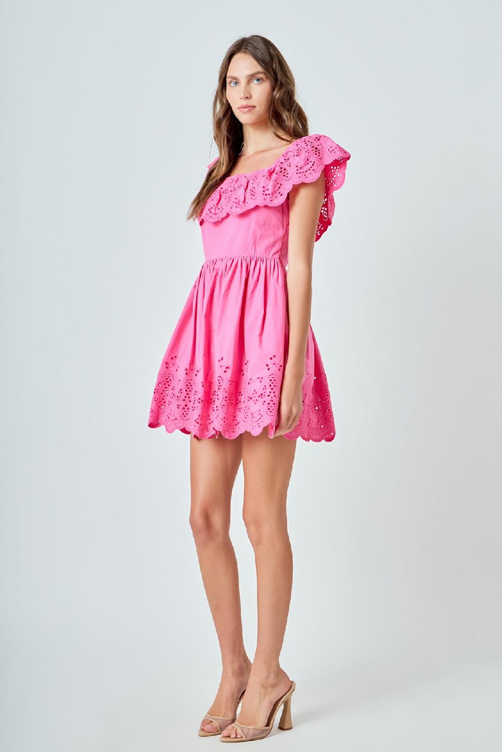 Endless Rose Scalloped Off The Shoulder Mini Dress FUCHSIA