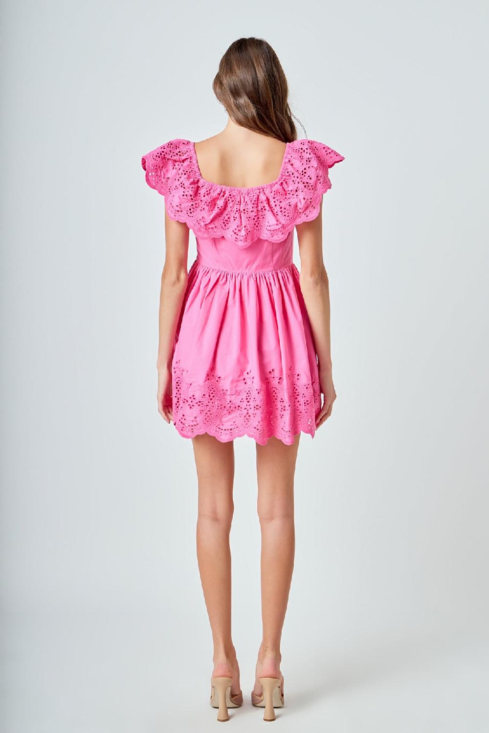 Endless Rose Scalloped Off The Shoulder Mini Dress FUCHSIA