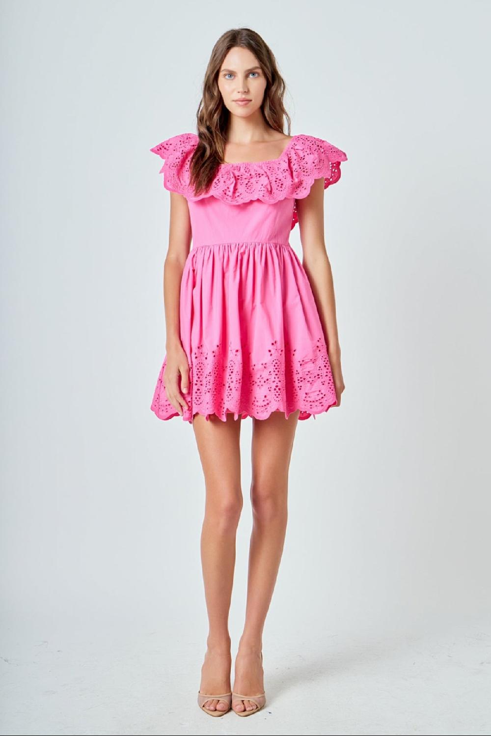 endless rose Scalloped Off The Shoulder Mini Dress FUCHSIA