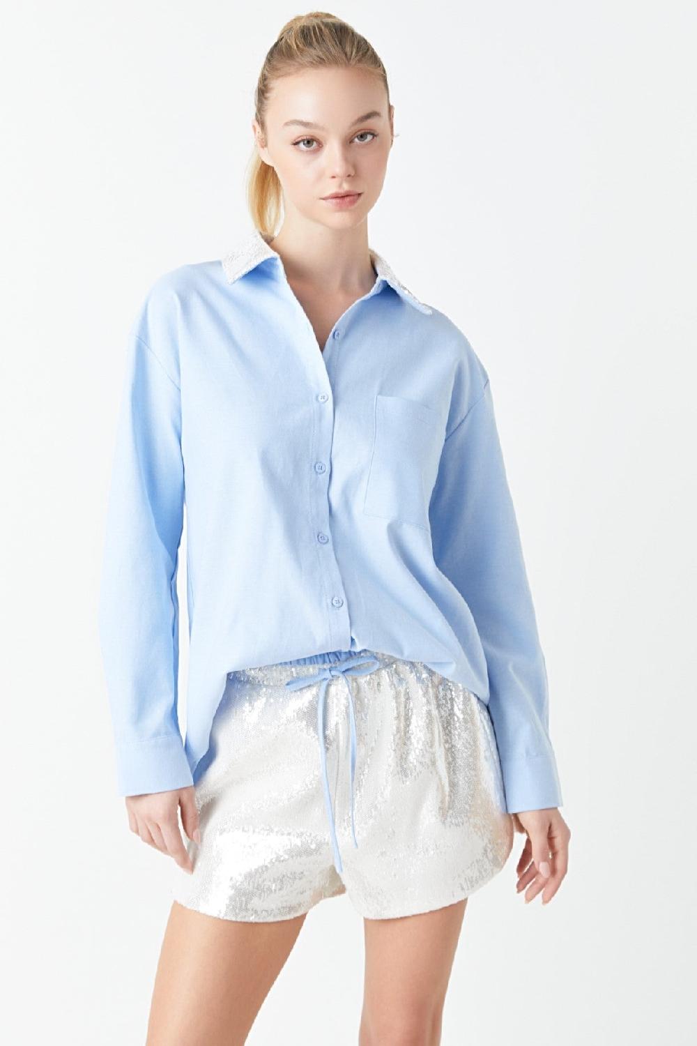 Endless Rose Sequin Embellished Boxer Shorts SILVER