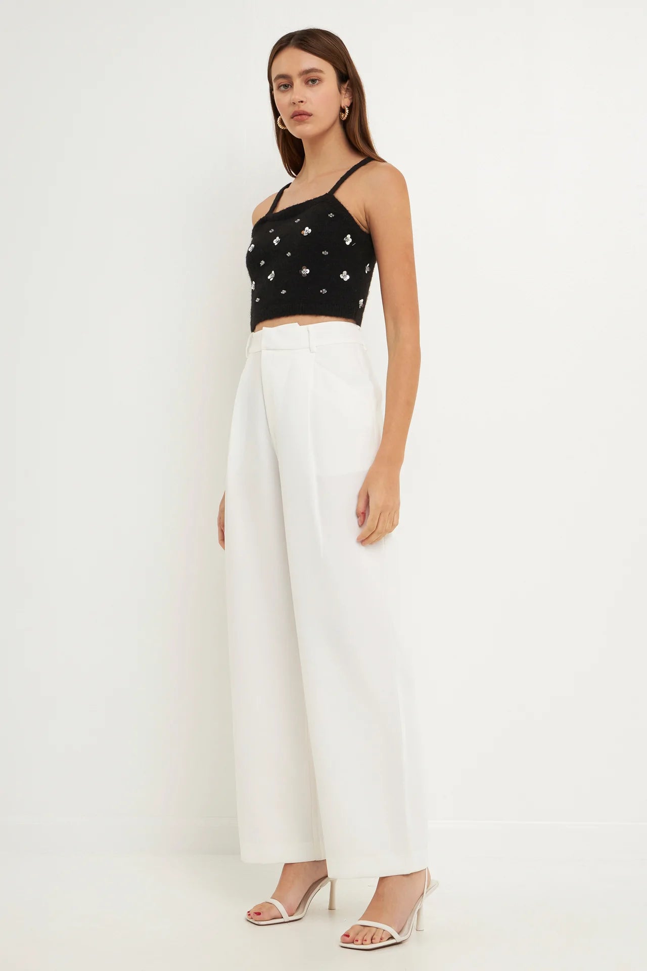 Endless Rose Sequin Embellished Knit Crop Top BLACK