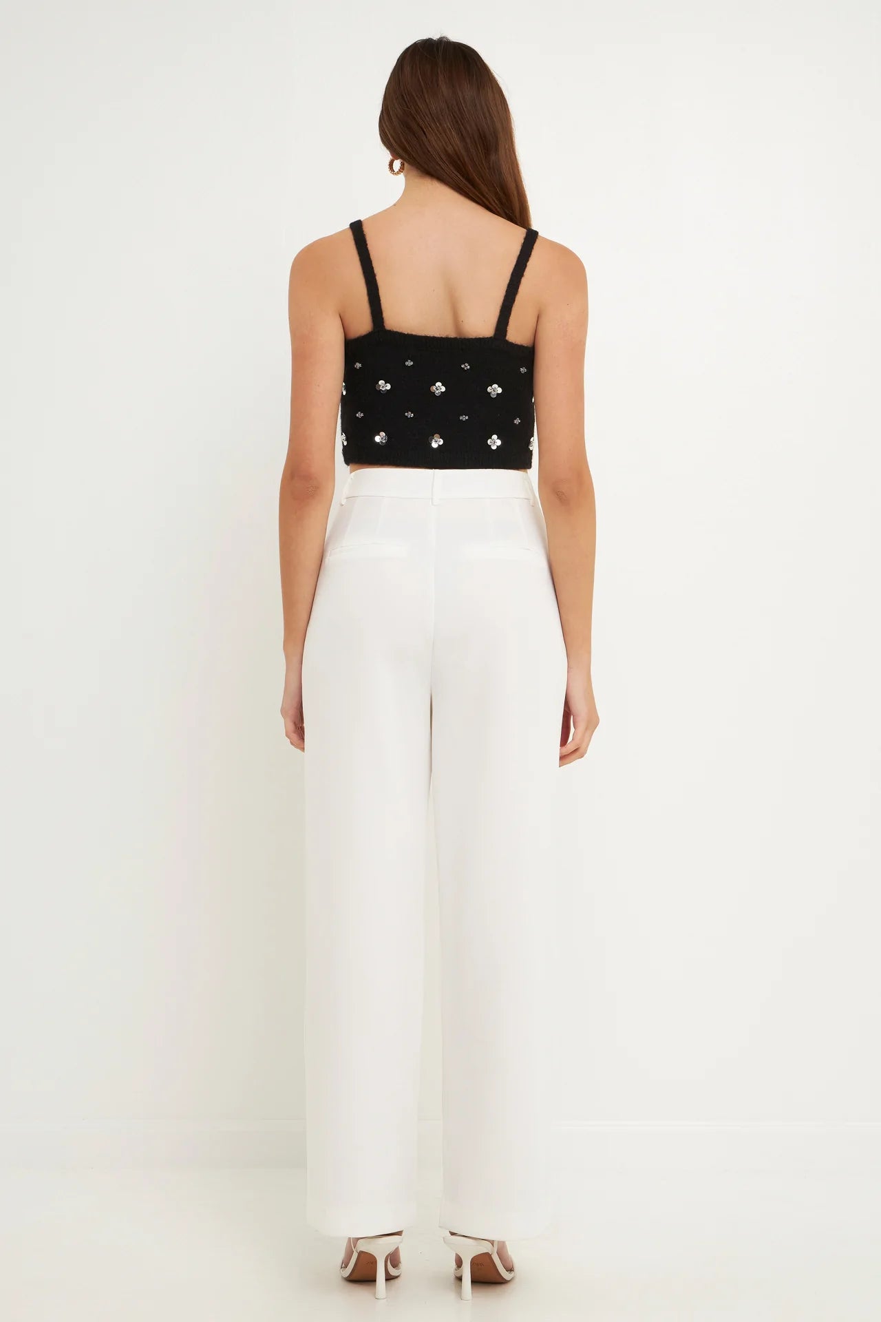 Endless Rose Sequin Embellished Knit Crop Top BLACK