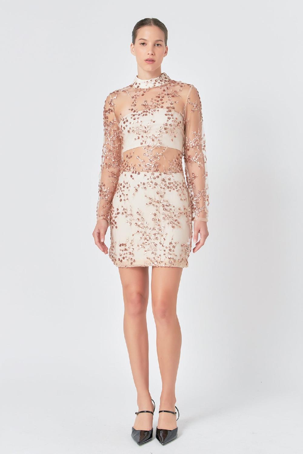 endless rose Sequins Embroidered Mini Dress CHAMPAGNE