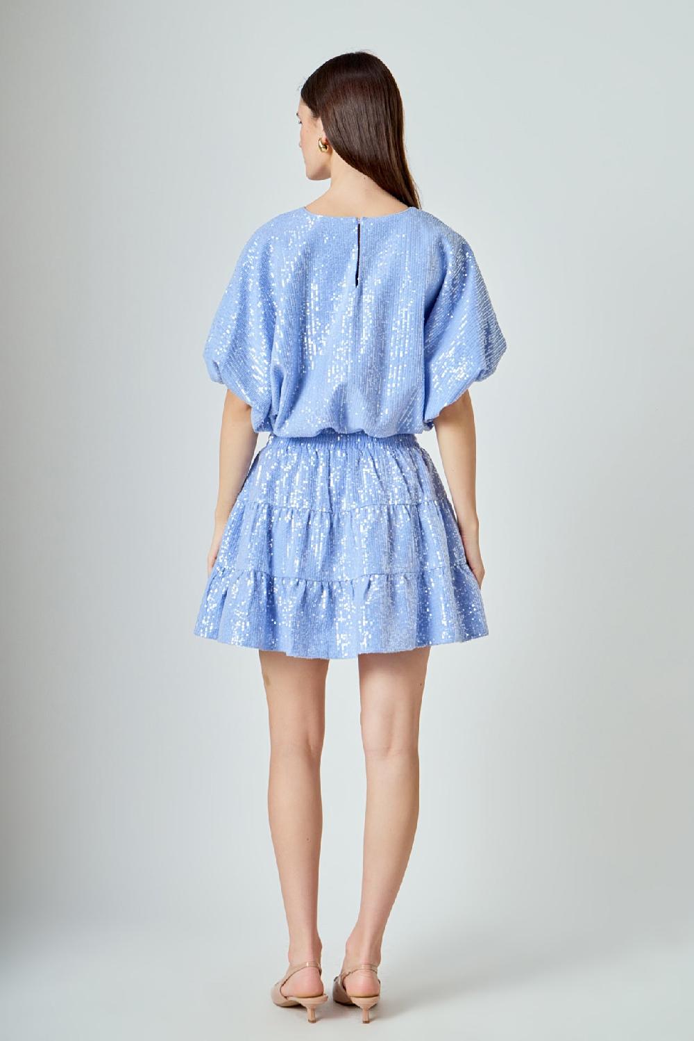 Endless Rose Sequins Ruffled Mini Skirt POWDER BLUE