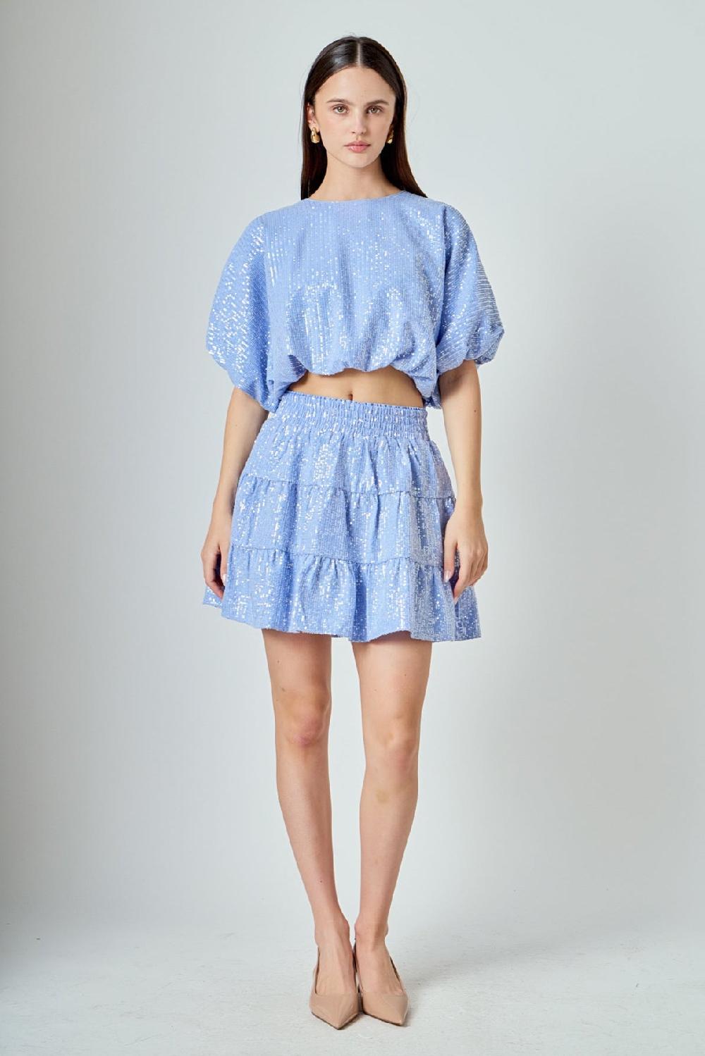 endless rose Sequins Ruffled Mini Skirt POWDER BLUE