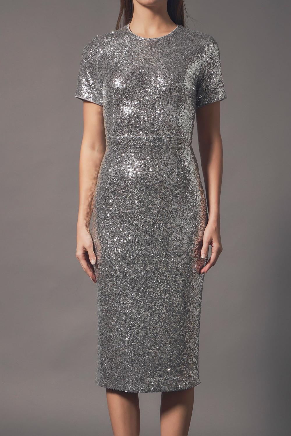 Endless Rose Sequins Short Sleeve Maxi Dress SILVER