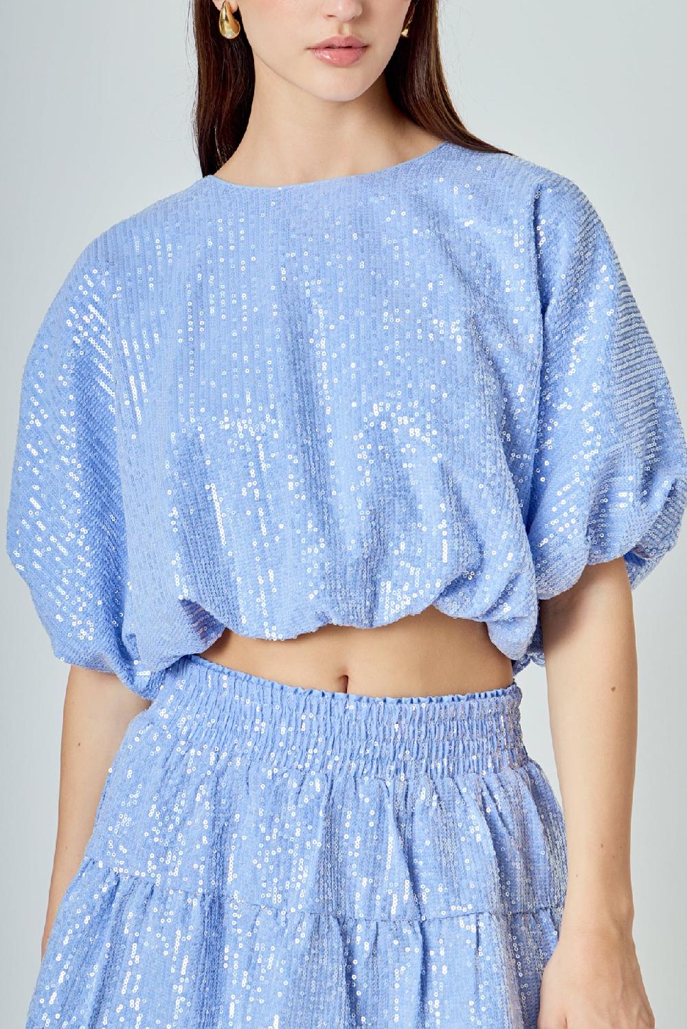 Endless Rose Sequins Voluminious Crop Top POWDER BLUE