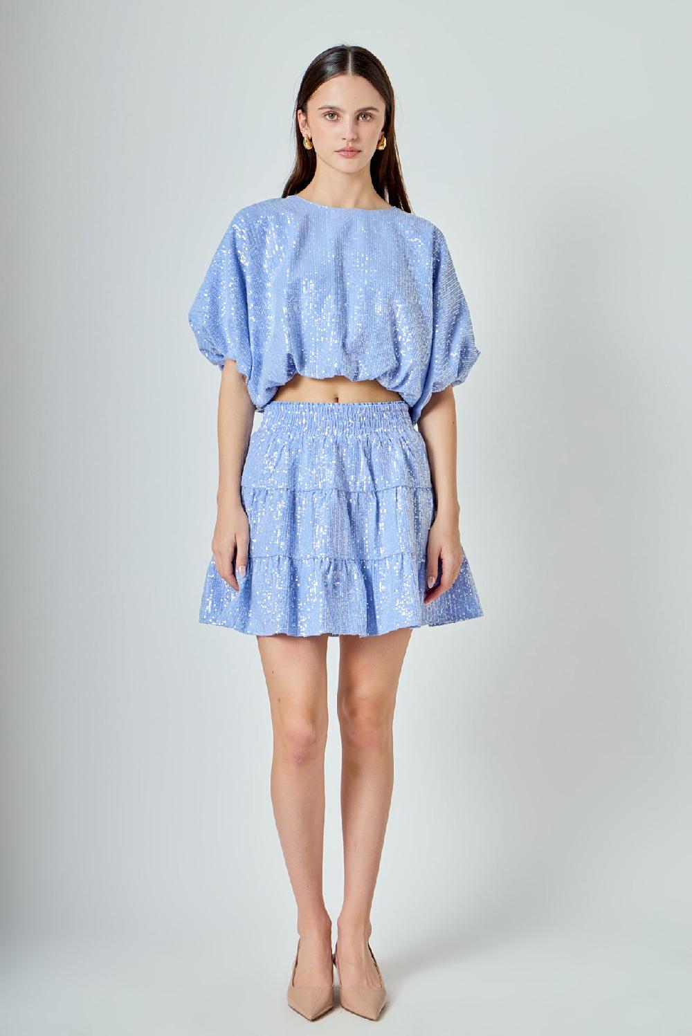 Endless Rose Sequins Voluminious Crop Top POWDER BLUE