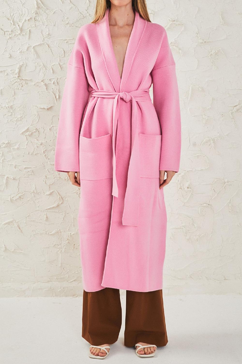 Endless Rose Shawl Collar Oversize Long Cardigan PINK