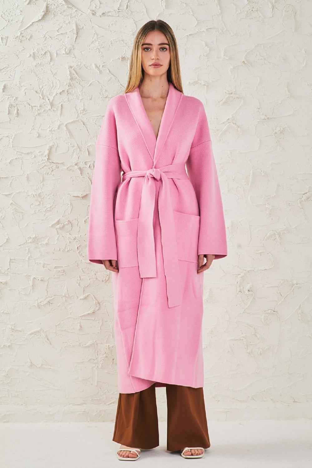 endless rose Shawl Collar Oversize Long Cardigan PINK
