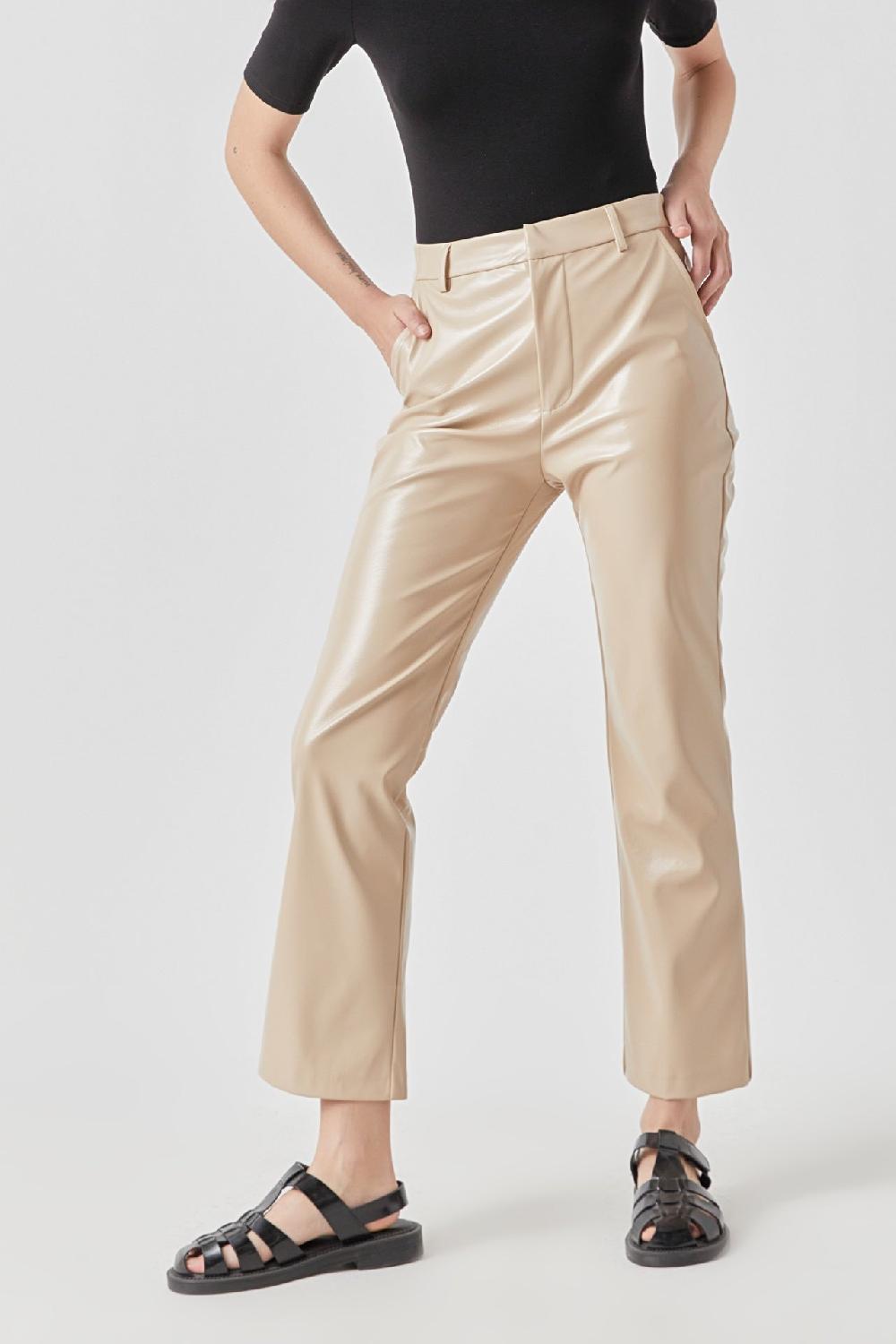 Endless Rose Shiny High-Waisted Faux Leather Pants BEIGE