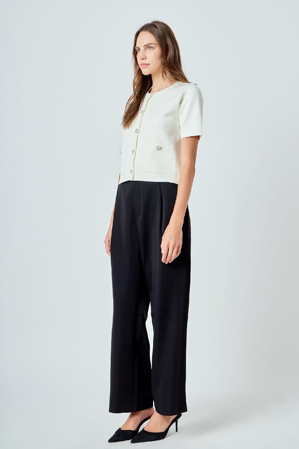Endless Rose Short Sleeve Jewel Button-Up Cardigan CREAM