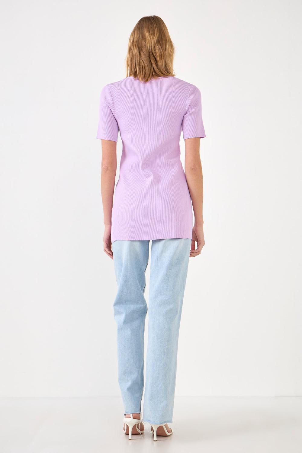 Endless Rose Short Sleeve Long Knit Button Up LAVENDER