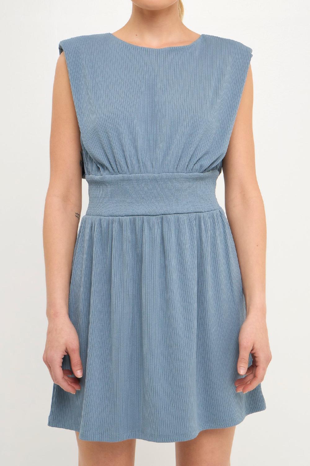 Endless Rose Shoulder Pad Mini With Smocked Waist BLUE