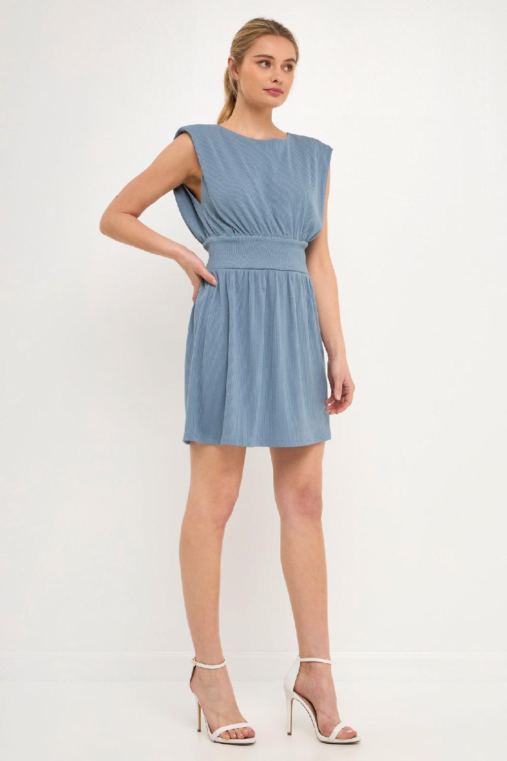 Endless Rose Shoulder Pad Mini With Smocked Waist BLUE