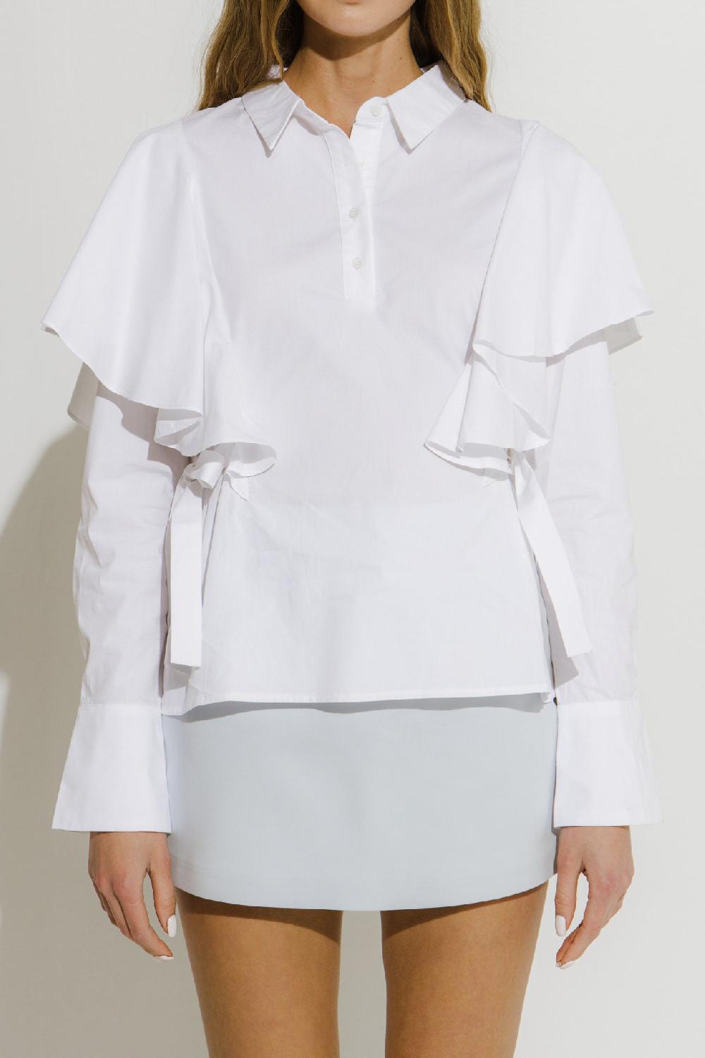 Endless Rose Shoulder Ruffle Poplin Shirt OFF WHITE