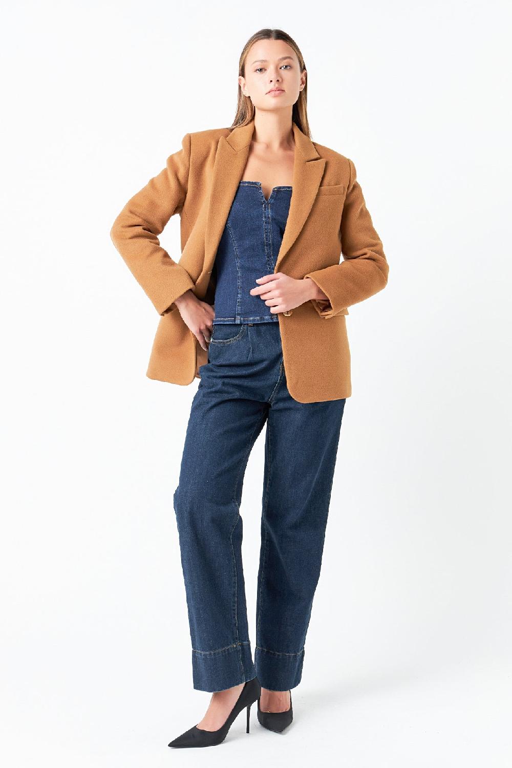 Endless Rose Single Breasted Oversized Blazer BROWN