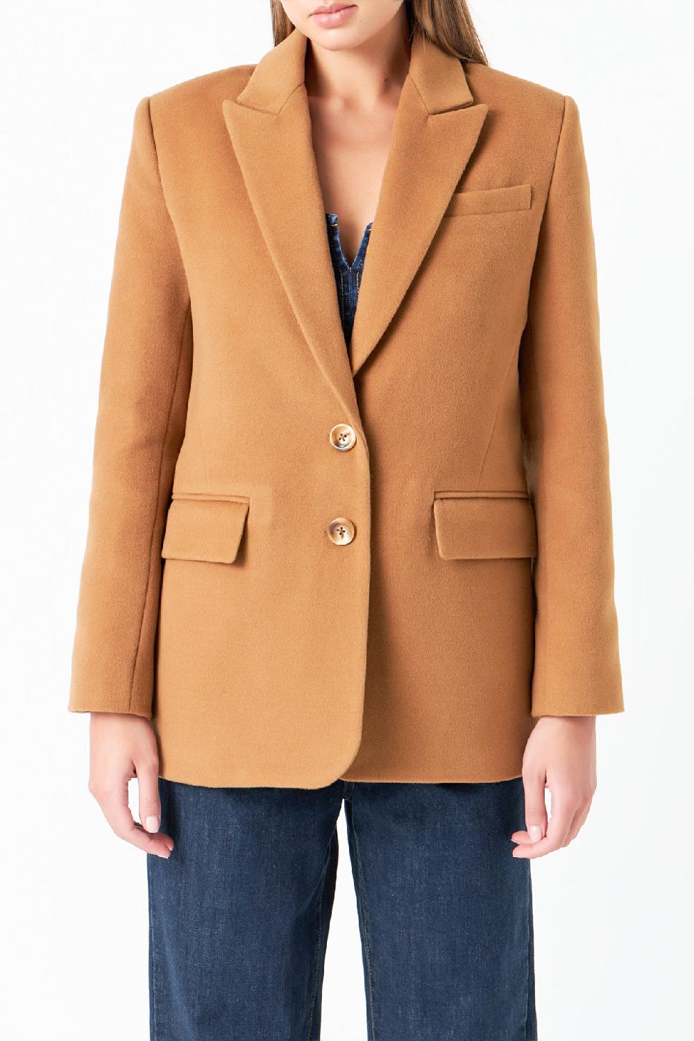 Endless Rose Single Breasted Oversized Blazer BROWN