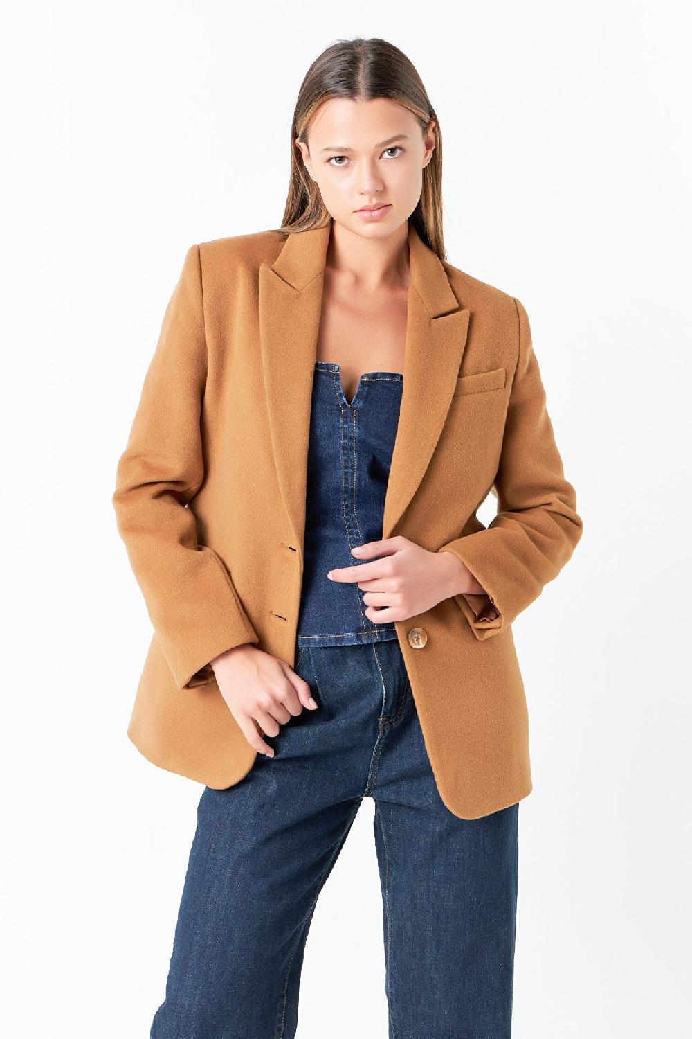 Endless Rose Single Breasted Oversized Blazer BROWN