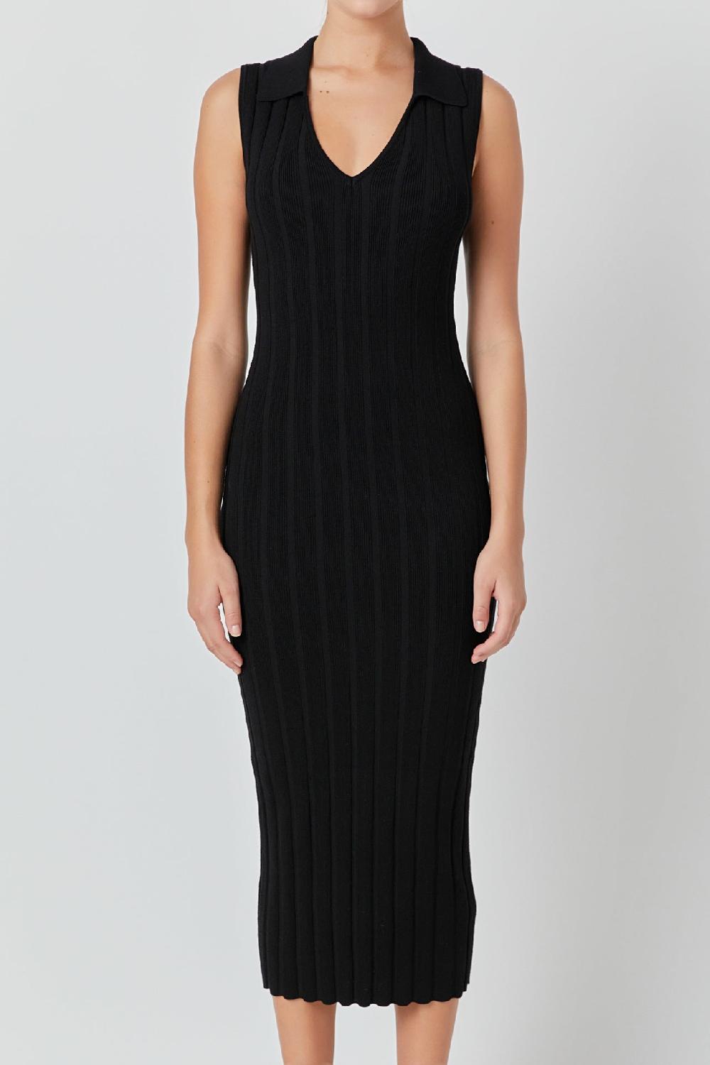 Endless Rose Sleeveless Rib Knit Maxi Dress JET BLACK