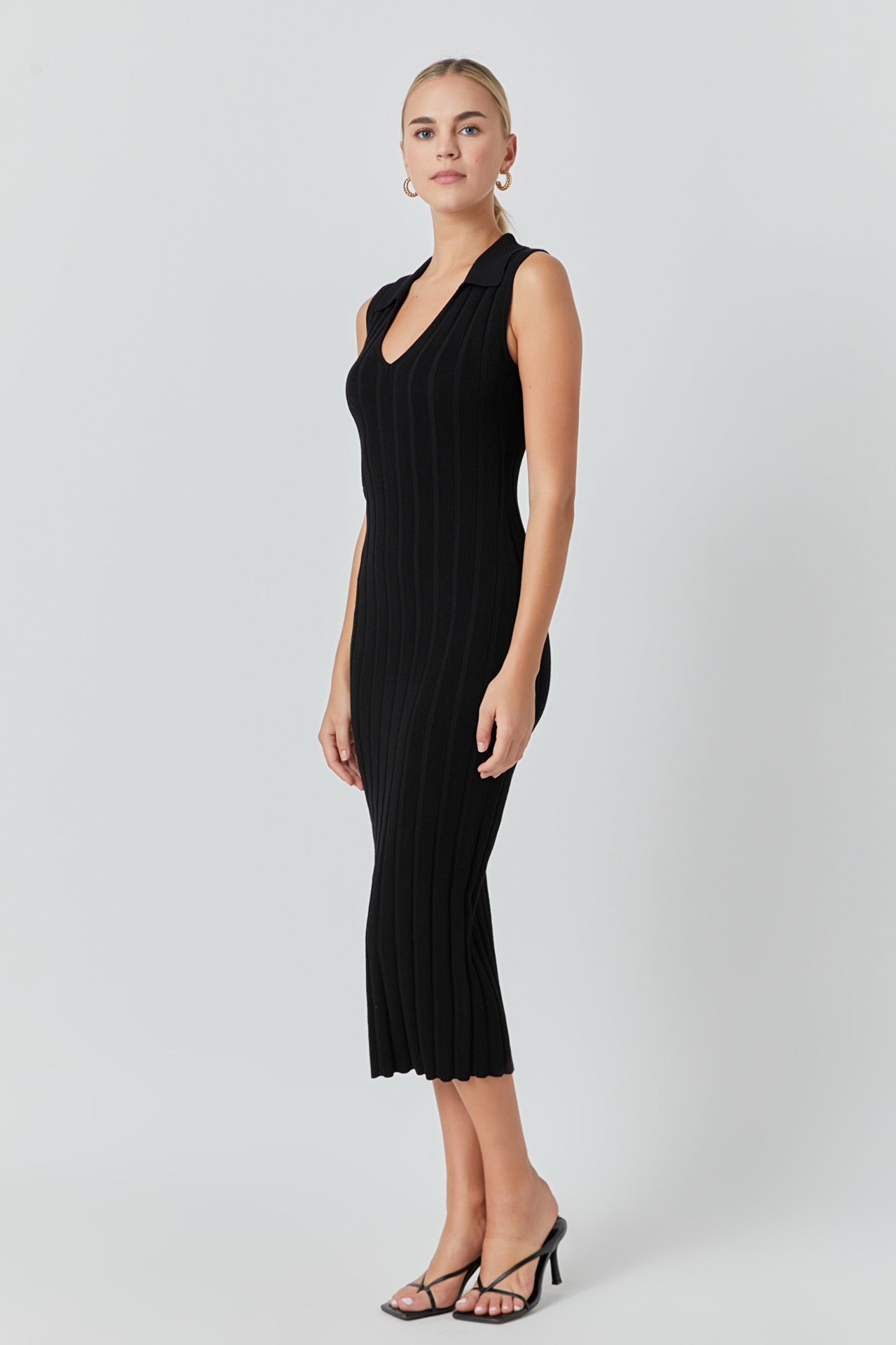 Endless Rose Sleeveless Rib Knit Maxi Dress JET BLACK