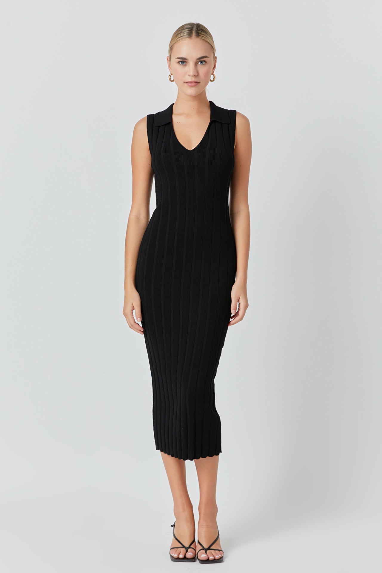 Endless Rose Sleeveless Rib Knit Maxi Dress JET BLACK