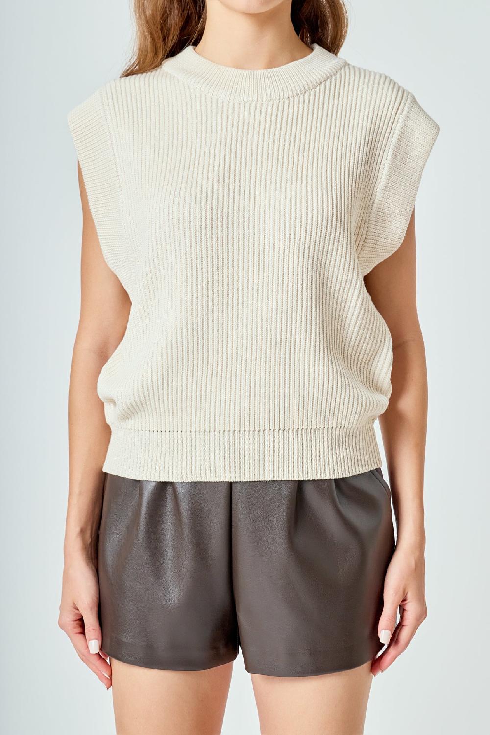 Endless Rose Sleeveless Round Neck Vest Knit Top CREAM