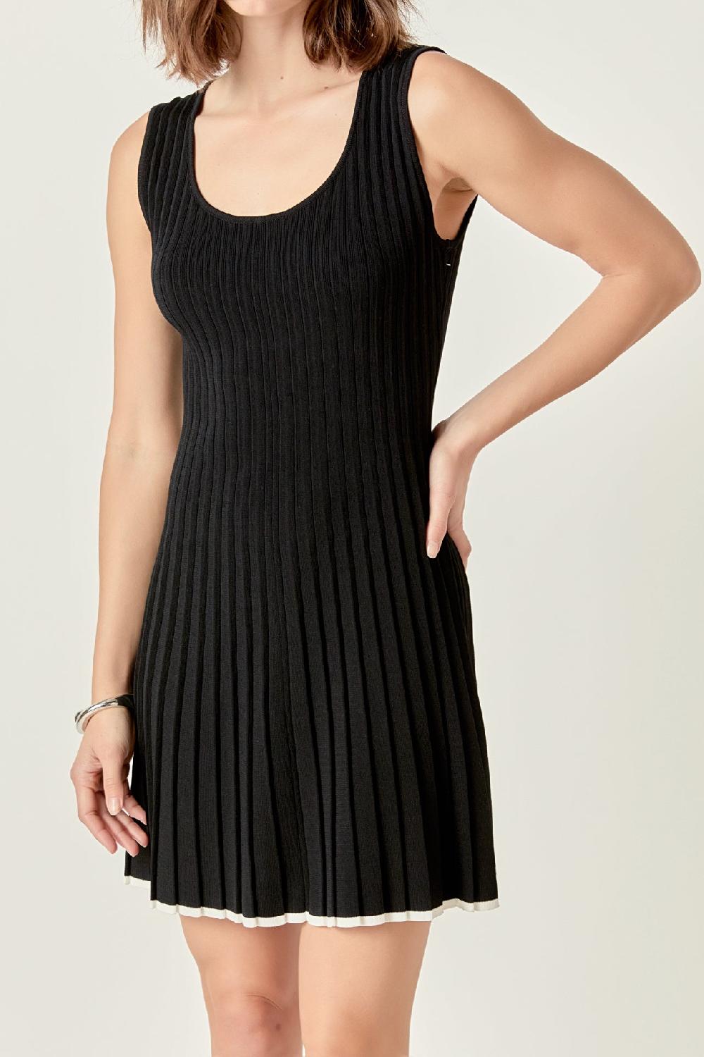 Endless Rose Sloane Contrast Ribbed Knit Mini Dress BLACK/WHITE