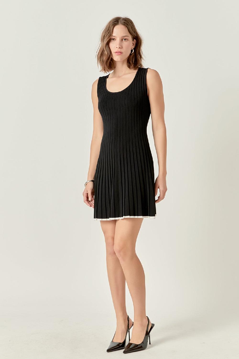 Endless Rose Sloane Contrast Ribbed Knit Mini Dress BLACK/WHITE