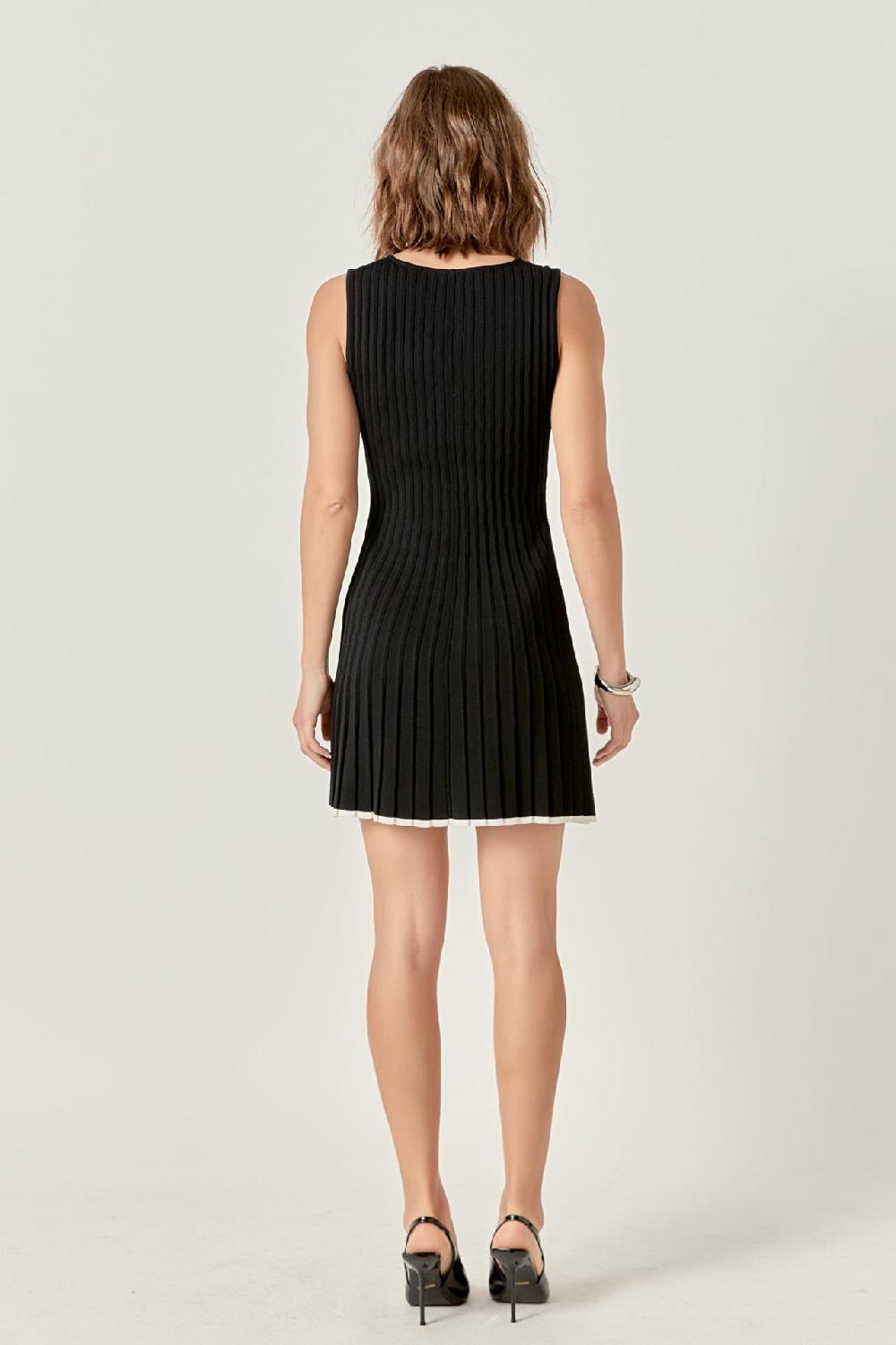 Endless Rose Sloane Contrast Ribbed Knit Mini Dress BLACK/WHITE