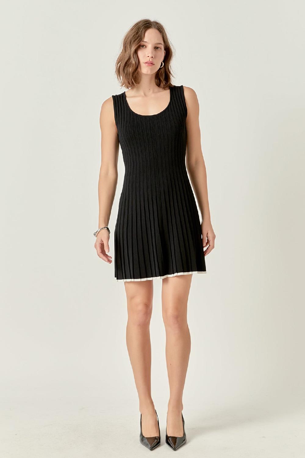endless rose Sloane Contrast Ribbed Knit Mini Dress BLACK/WHITE