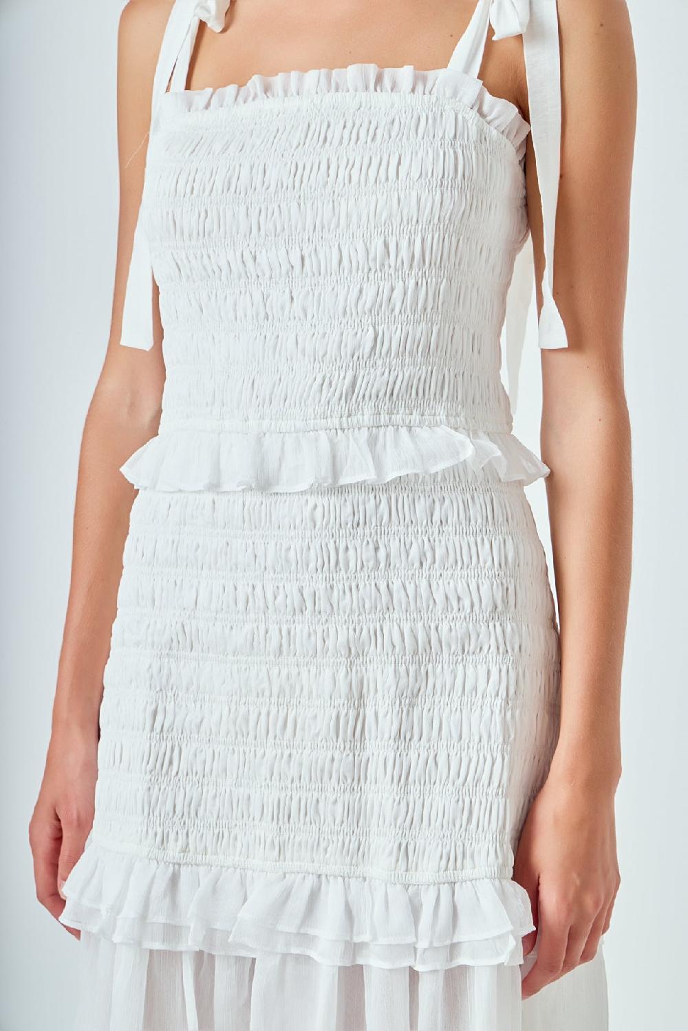 Endless Rose Smocked Drop Waist Combination Maxi WHITE