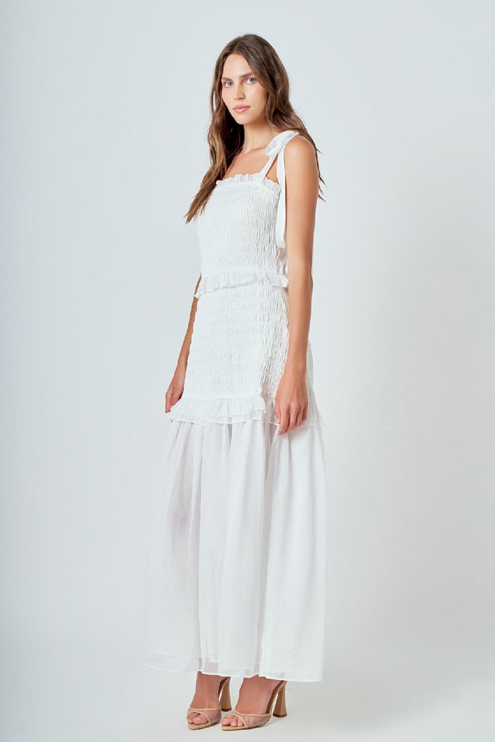 Endless Rose Smocked Drop Waist Combination Maxi WHITE
