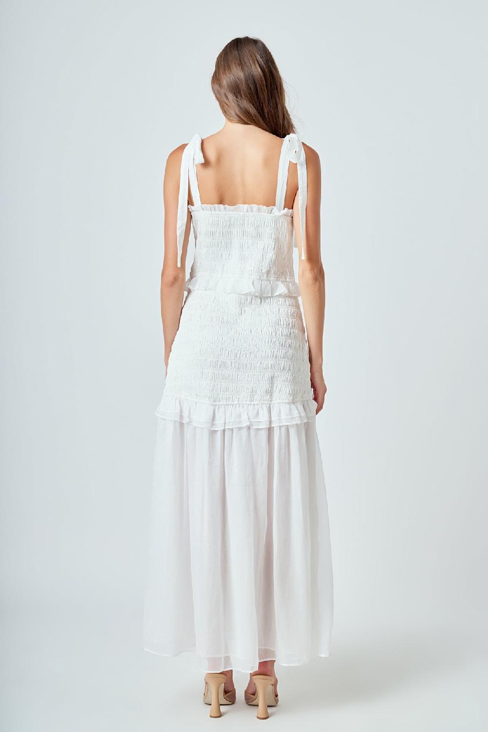 Endless Rose Smocked Drop Waist Combination Maxi WHITE