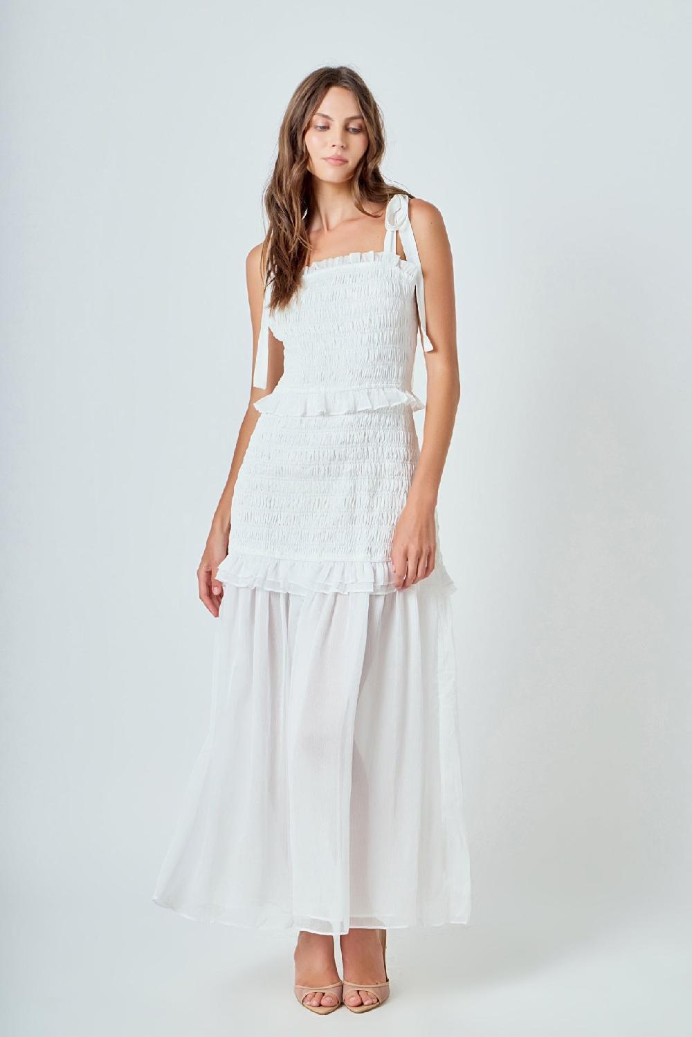endless rose Smocked Drop Waist Combination Maxi WHITE