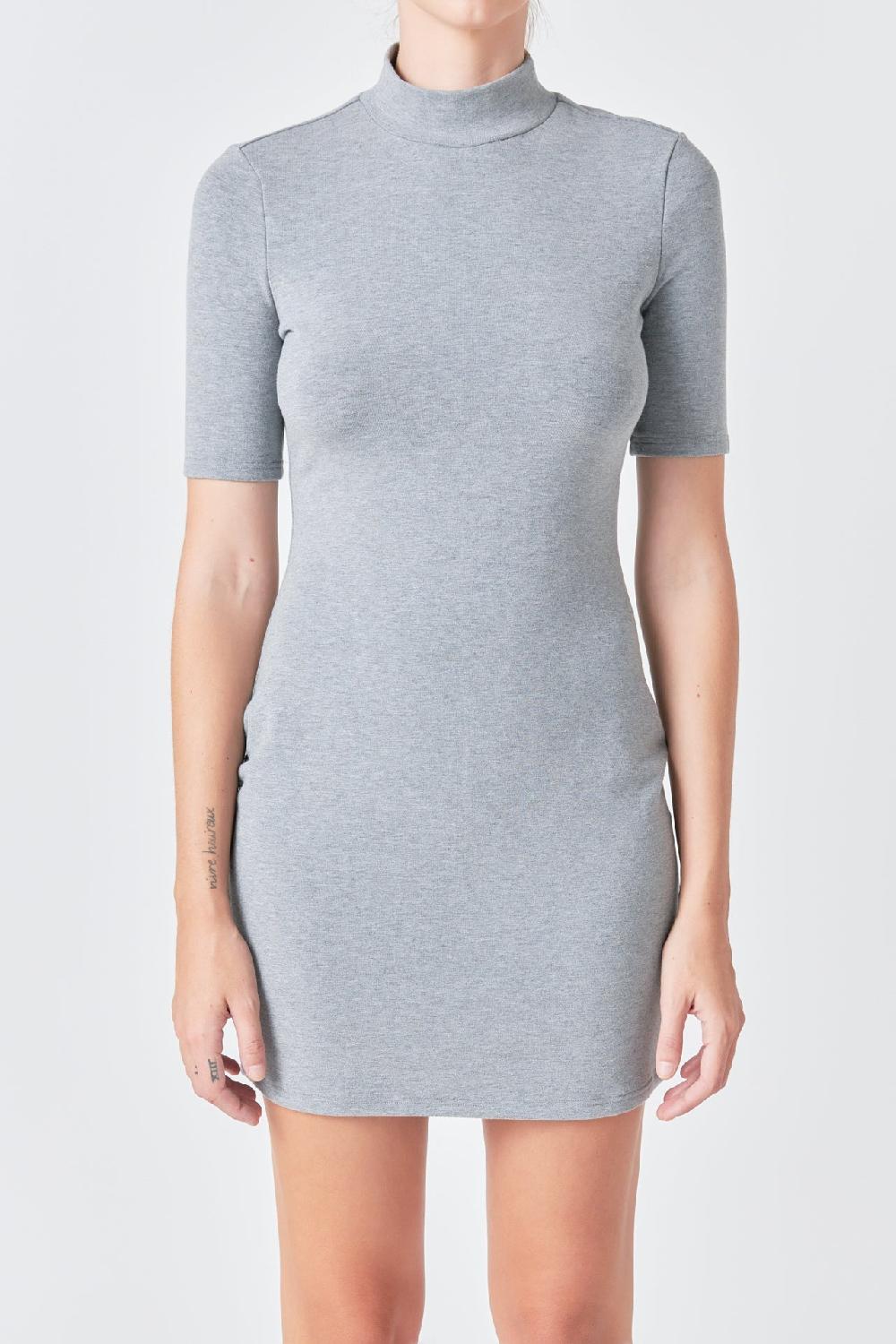 Endless Rose Soft Mock Neck Mini Dress HEATHER GREY