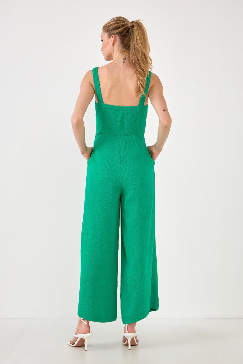 Endless Rose Soft Touch Plisse Twist Jumpsuit EMERALD