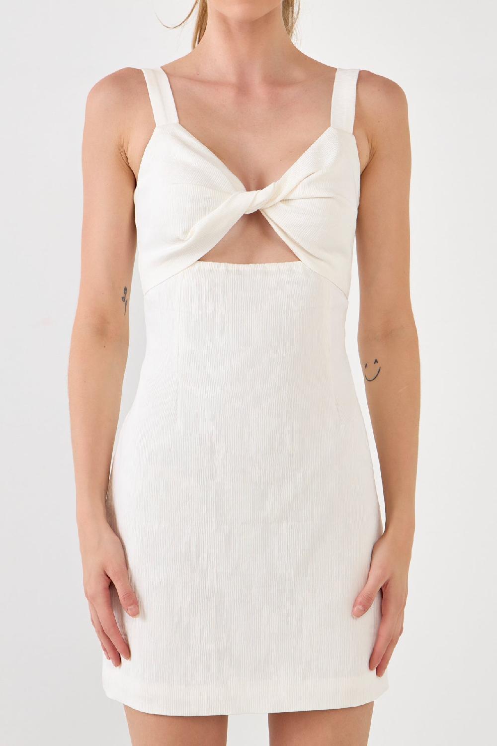 Endless Rose Soft Touch Plisse Twist Mini Dress OFF WHITE