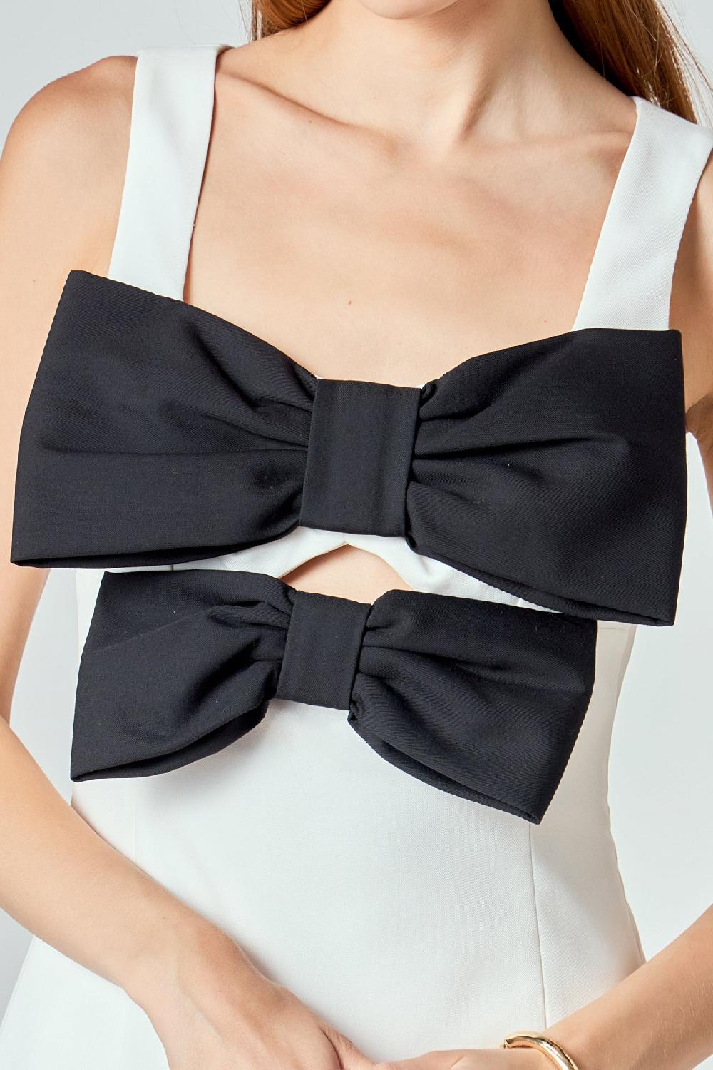 Endless Rose Sophia Bow Cutout Mini Dress IVORY/BLACK