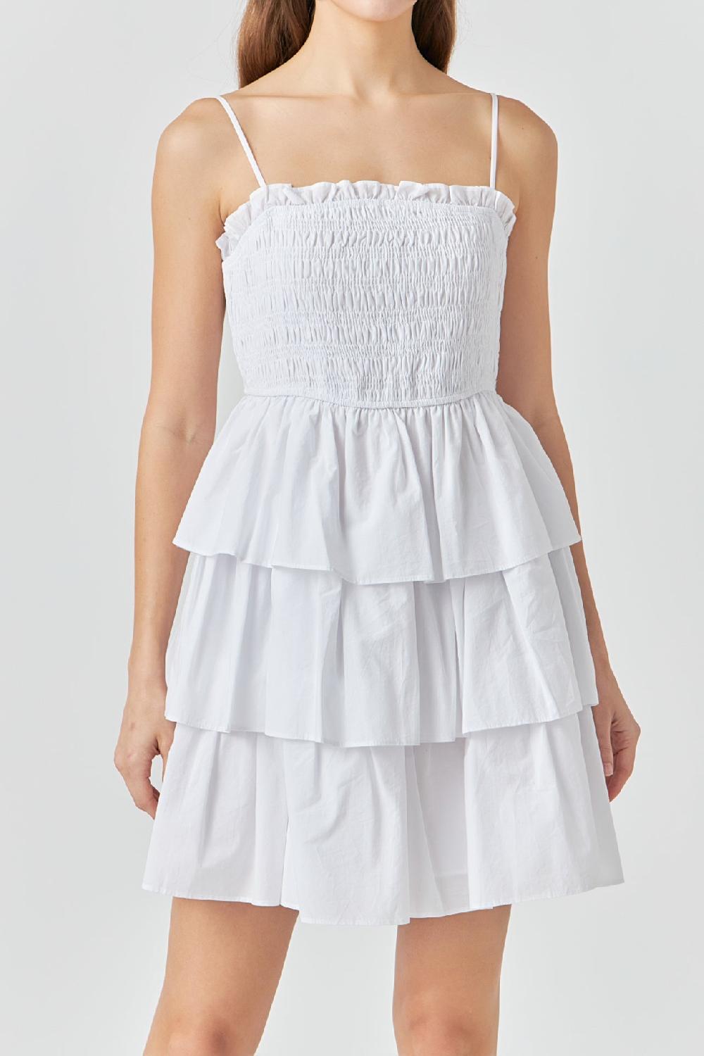 Endless Rose Spaghetti Smocked Tiered Mini Dress WHITE
