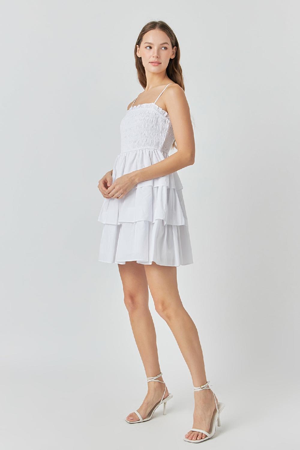 Endless Rose Spaghetti Smocked Tiered Mini Dress WHITE