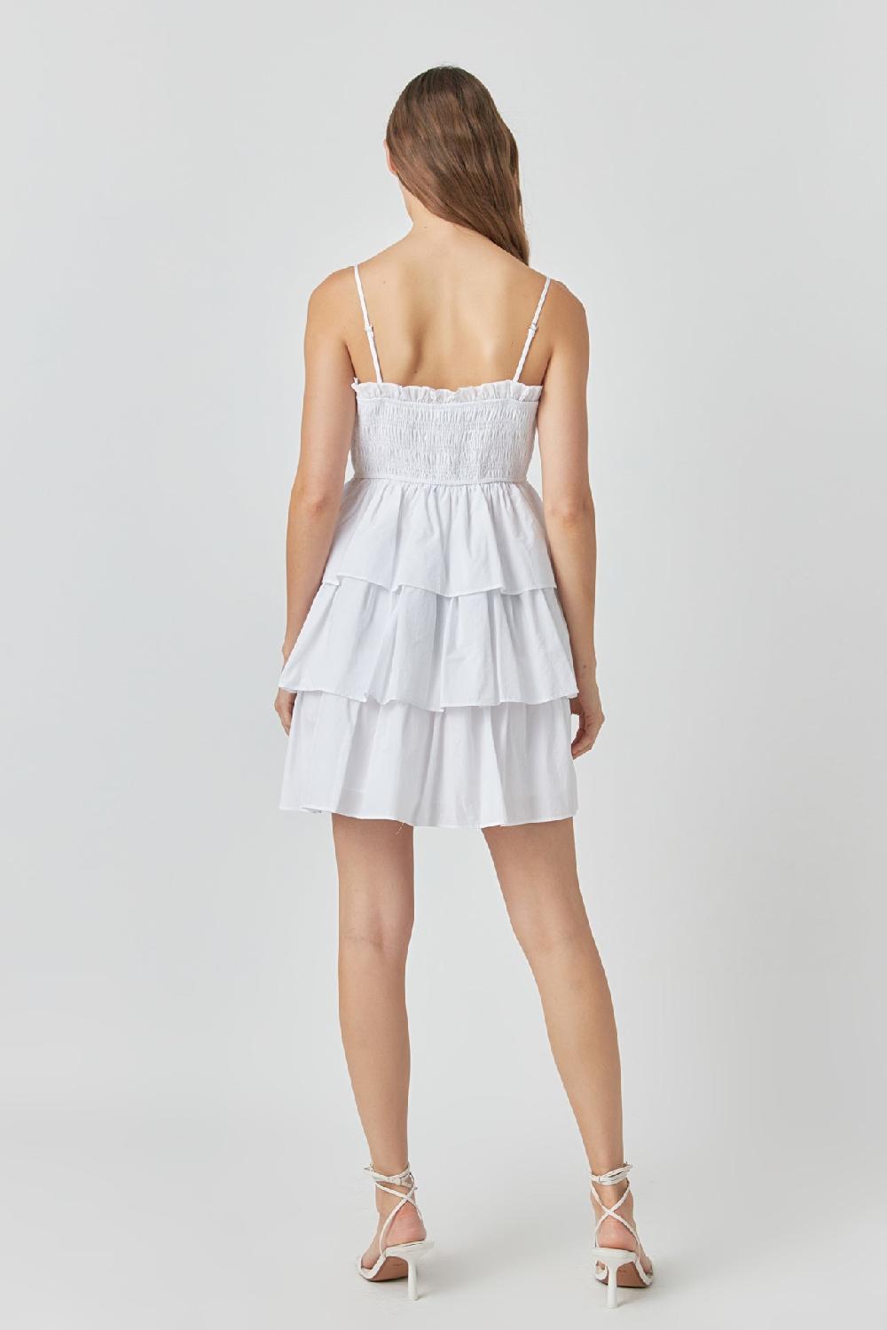 Endless Rose Spaghetti Smocked Tiered Mini Dress WHITE