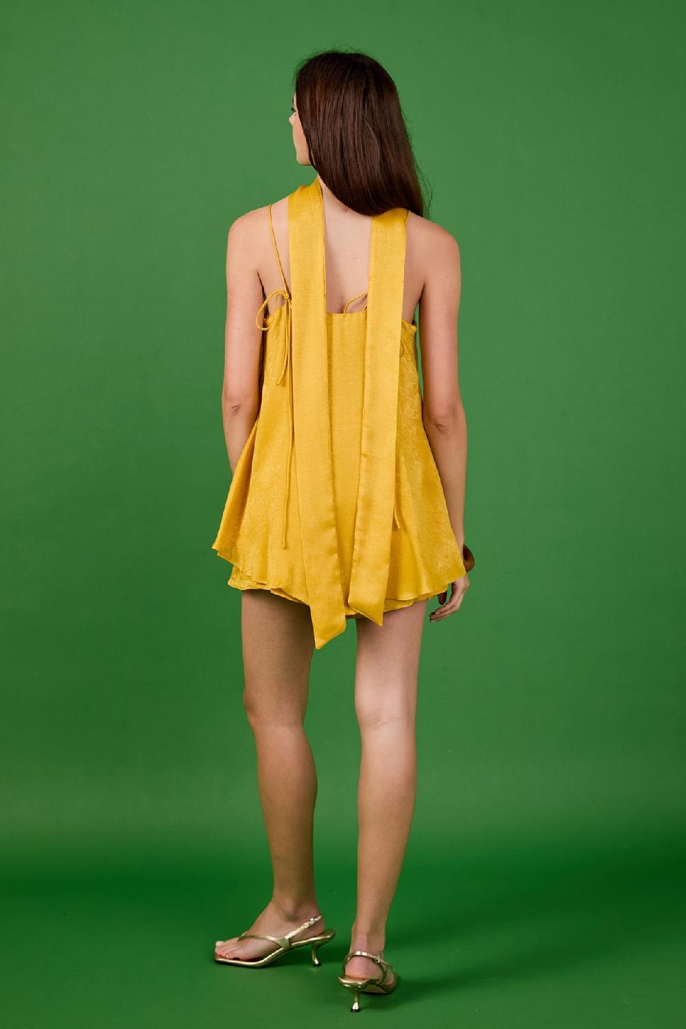 Endless Rose Spaghetti Tie Belted Romper Dress FUCHSIA