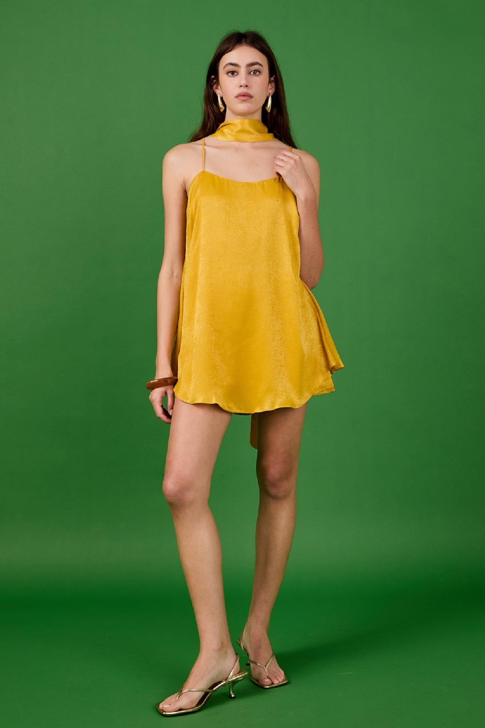 endless rose Spaghetti Tie Belted Romper Dress FUCHSIA