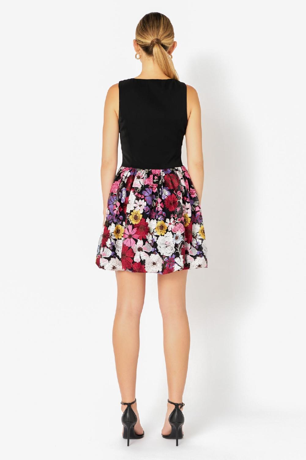 Endless Rose Square Neck Floral Embroidered Mini Dress BLACK